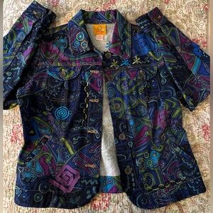 creative denim jacket with embroidery and print